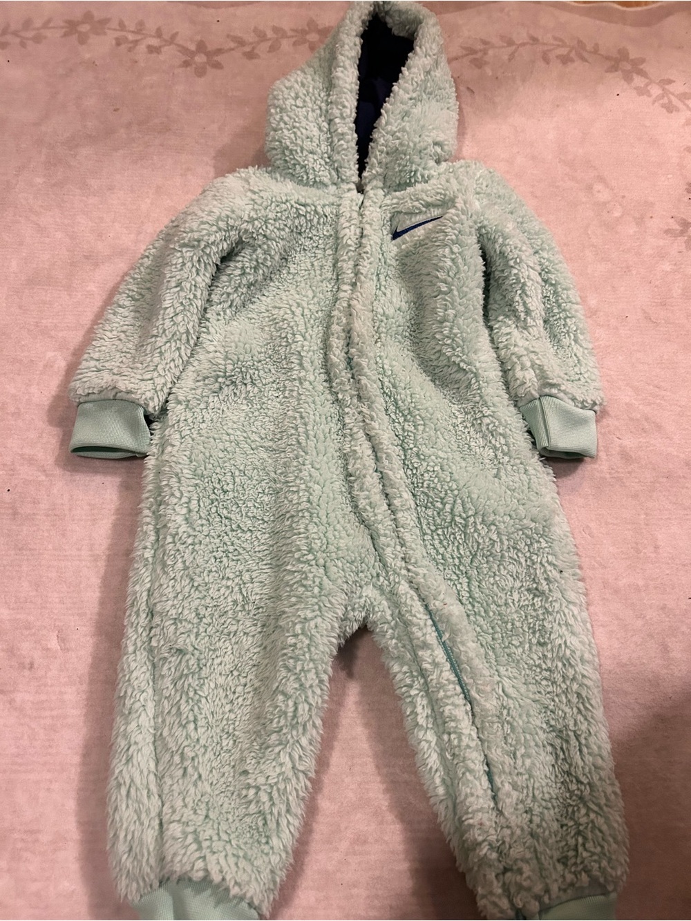 Nike Mint Green Sherpa Hooded One-Piece Footie